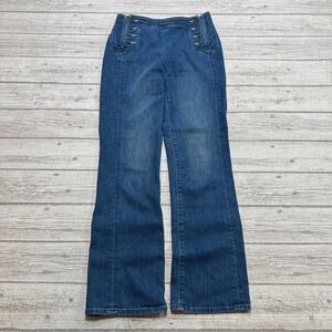Mother Jeans Womens 25 Blue Denim High Rise Button Front Sailor Wide Leg Relaxed